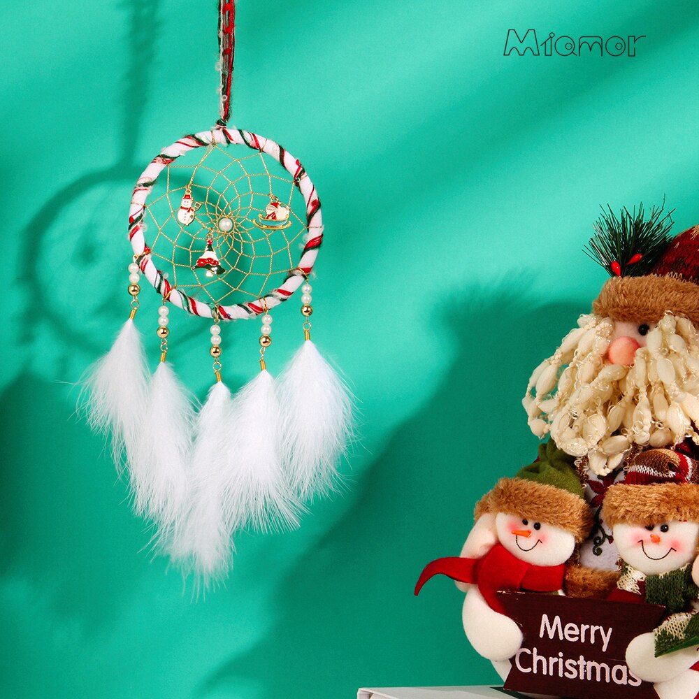 MIAMOR Kerst Kerstman & Sneeuwman & Kerstboom Dreamcatcher Met Veer Kerst Decoratie Accessoires Cadeau AMOR1103