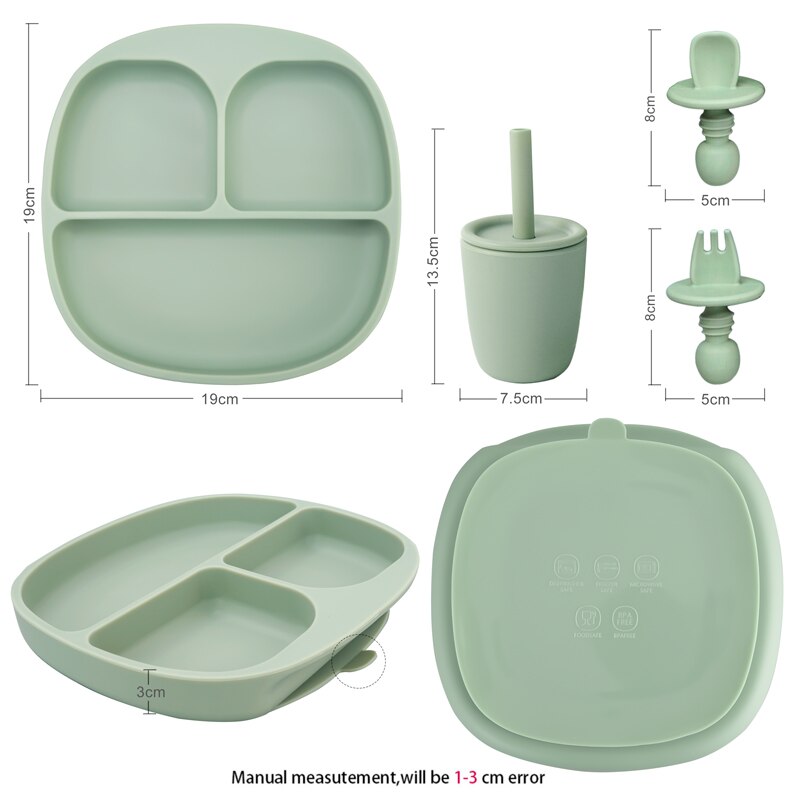 BPA Free Children's Tableware Baby Feeding Solid Food Dinner Set Plates Training Bowl Feeding Dishes Spoon Fork Straw Cup