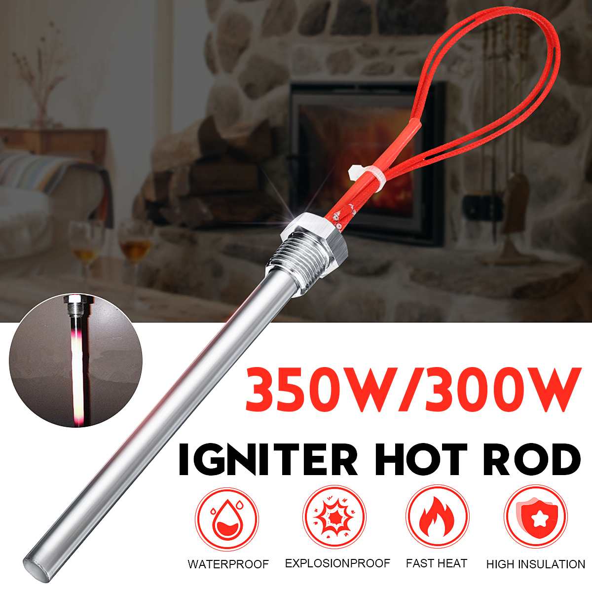 Electrodo de resistencia 350W / 300W 220V chimenea estufa para hacer parrilla pieza Pellet encendedor de estufa, Ignitor varilla madera Pellet tubo de calefacción