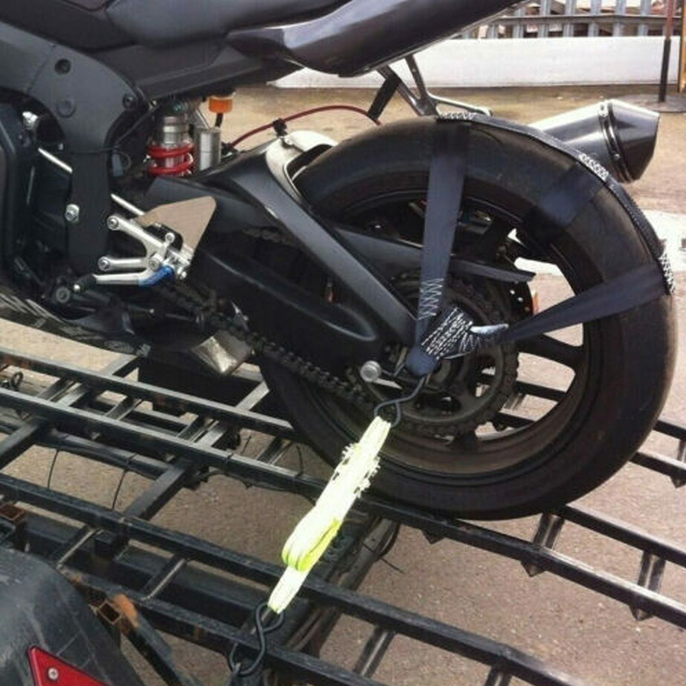 Universal preto moto transporte tie-down poliéster motocicleta roda traseira fixação fixação cinto cinta