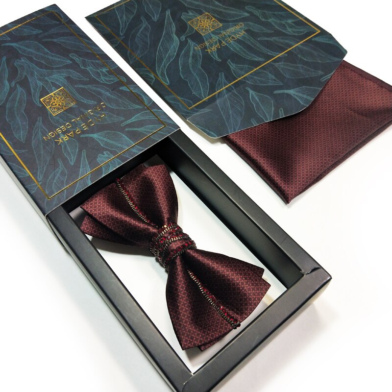 Pajarita de seda para hombre, corbata de diamante hecha a mano de lujo para boda, original, conjunto de pañuelo de corbatín retro para negocios: tie set 04