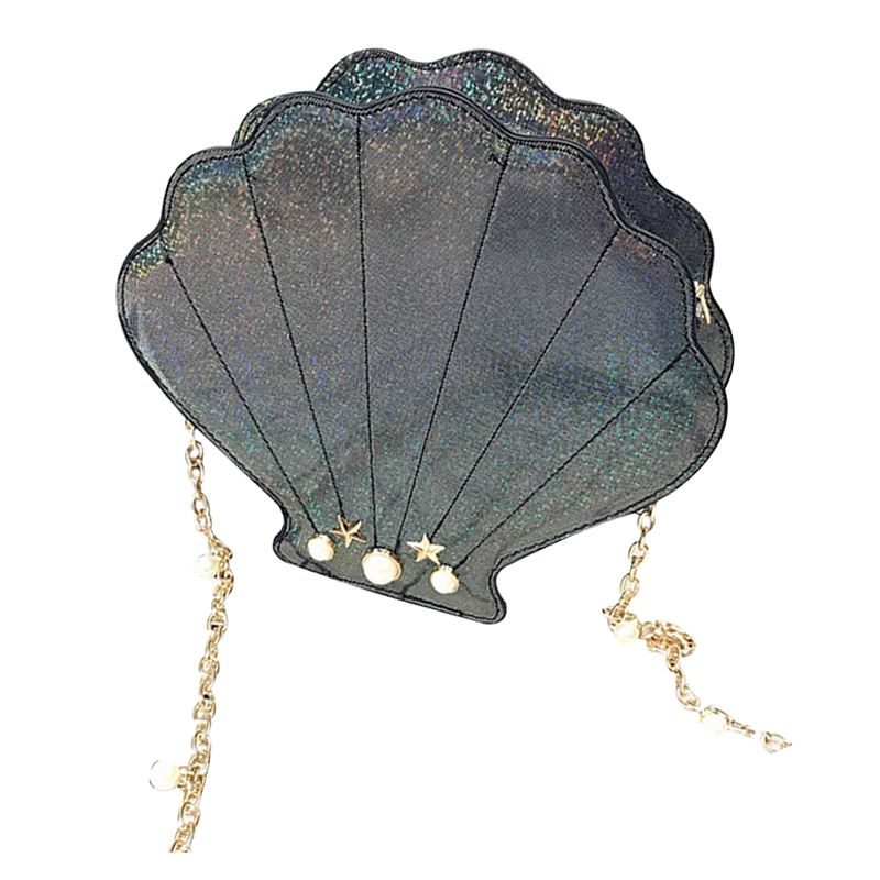 Womens Hologram Leather Shell Pearl Cross-body Shoulder Bags Purse