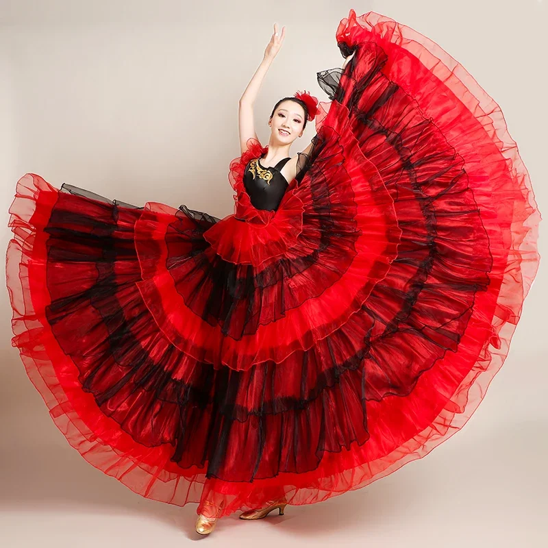 Plus Size Spanish Flamenco Dress Female Belly Dance Dress Gorgeous Stage Performance Team Wear Gypsy Costume