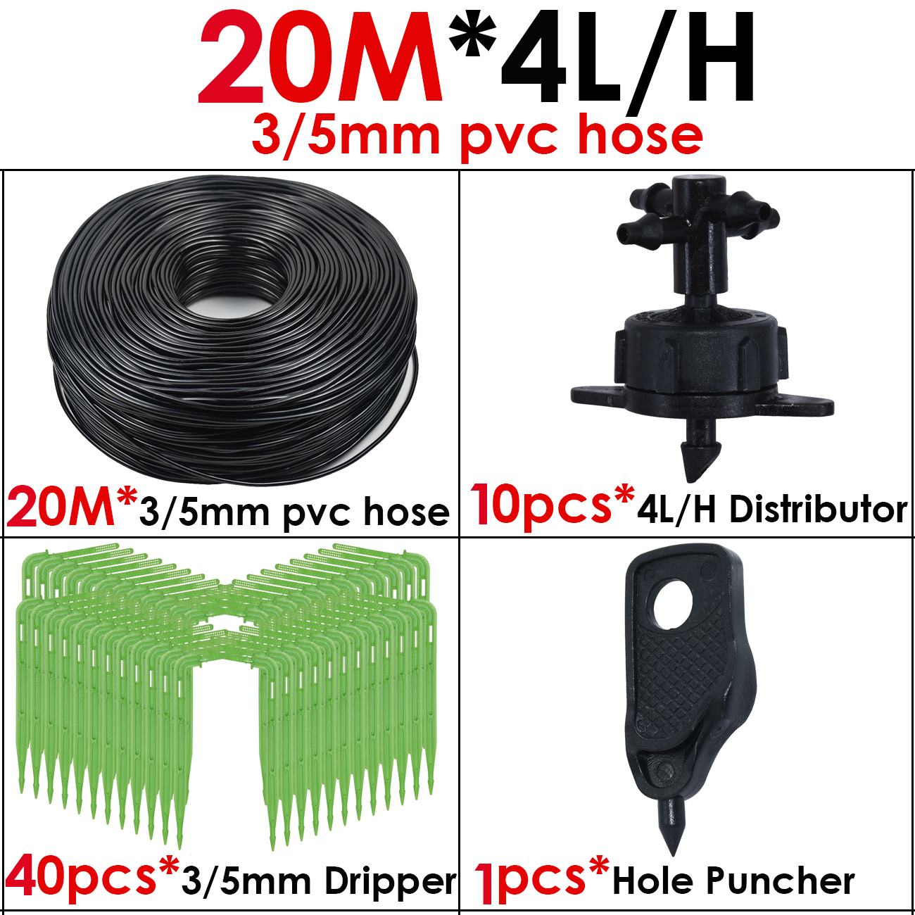 Greenhouse 40M/20M 4-Way 4L Drip Arrow Irrigation Transmitter Dripper Sprinkler irrigation System Potted Planting Yard 10/20sets: Red