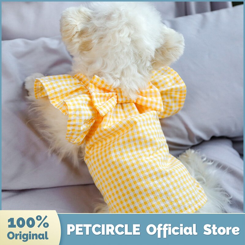 PETCIRCLE Dog Clothes Yellow Plaid Cute Doll Shirt Fit Small Dog Puppy Pet Cat Spring &amp; Summer Pet Costume Dog Clothes Blouse