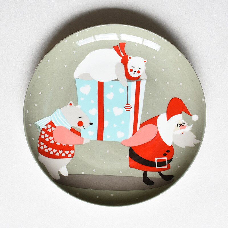 Christmas Ceramic Plate Food Dishes Steak Dinner Plates Western Dinner Plate Cartoon Hand Painted Tableware Year: Style 5