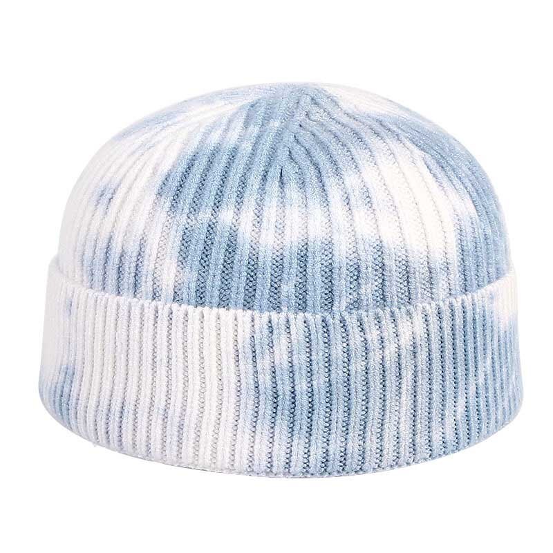 Men Hip Hop Tie Dye Knitted Hats Harajuku Streetwear Skullies Beanies Hats Autumn Winter Soft Cotton Warm Caps Japanese Style: A15702 Blue