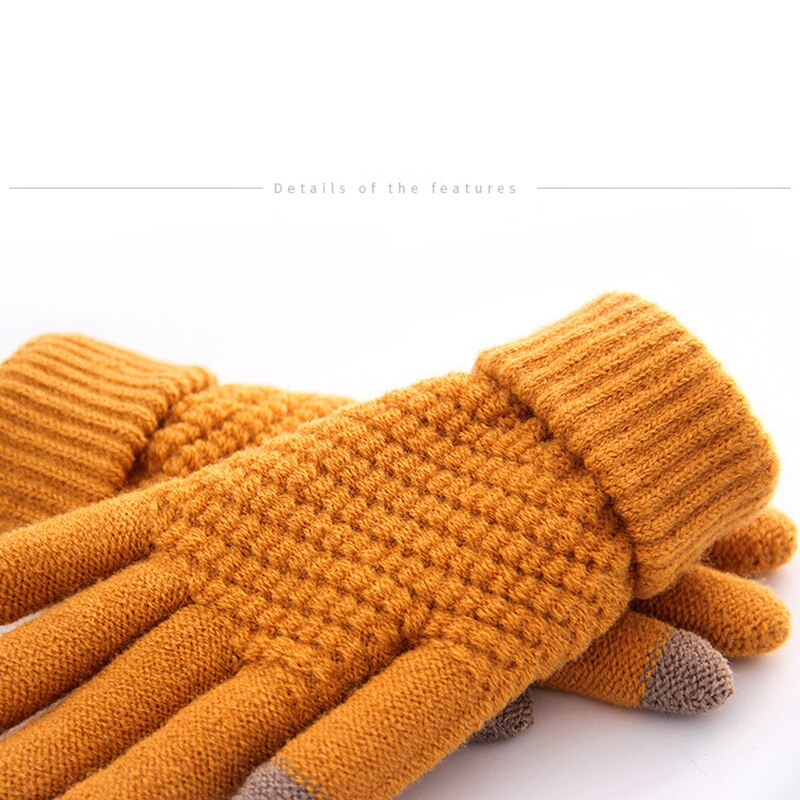 Vinter tykke berøringsskærmshandsker kvinder varm strik strik vanter efterligning uld fuld finger guantes kvindelig hækling