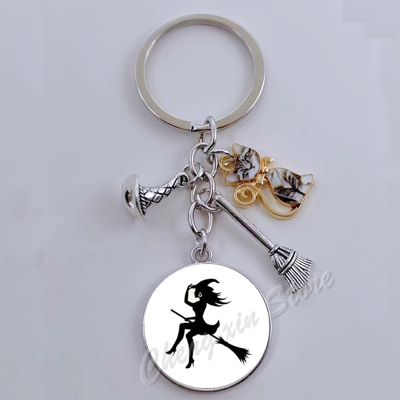Llavero con estampado de bruja gótica, cabujón de cristal, cartera para de halloween, el mejor