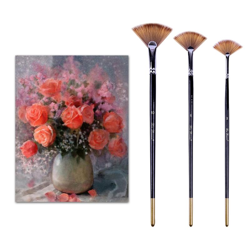 3 Fan-shaped Copper Tube Mixed Color Watercolor Brush Set Art Supplies Painting 1XCB