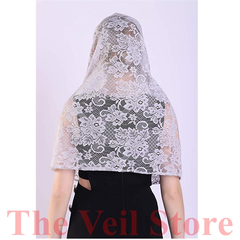 Ishsy grå blonder kvinner katolsk slør mantilla for kirke hodedekke latinsk messe mantilla de novia negra kapell uendelig slør