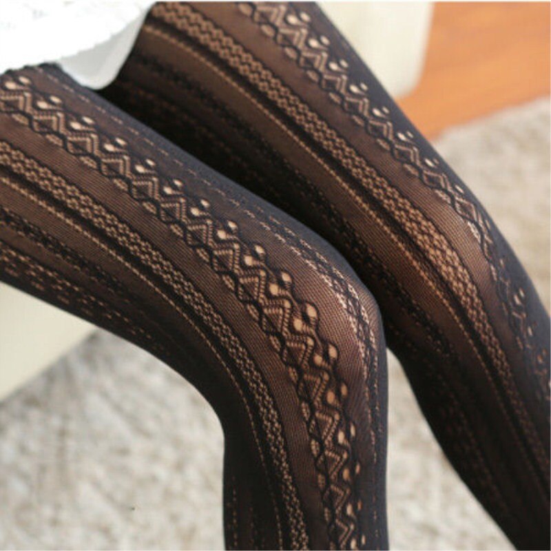 Women Ladies Warm Over The Knee High Cotton Knitted Stockings Floral Hollow Out Fall Autumn Wearing Tights Stocking Girls: Black