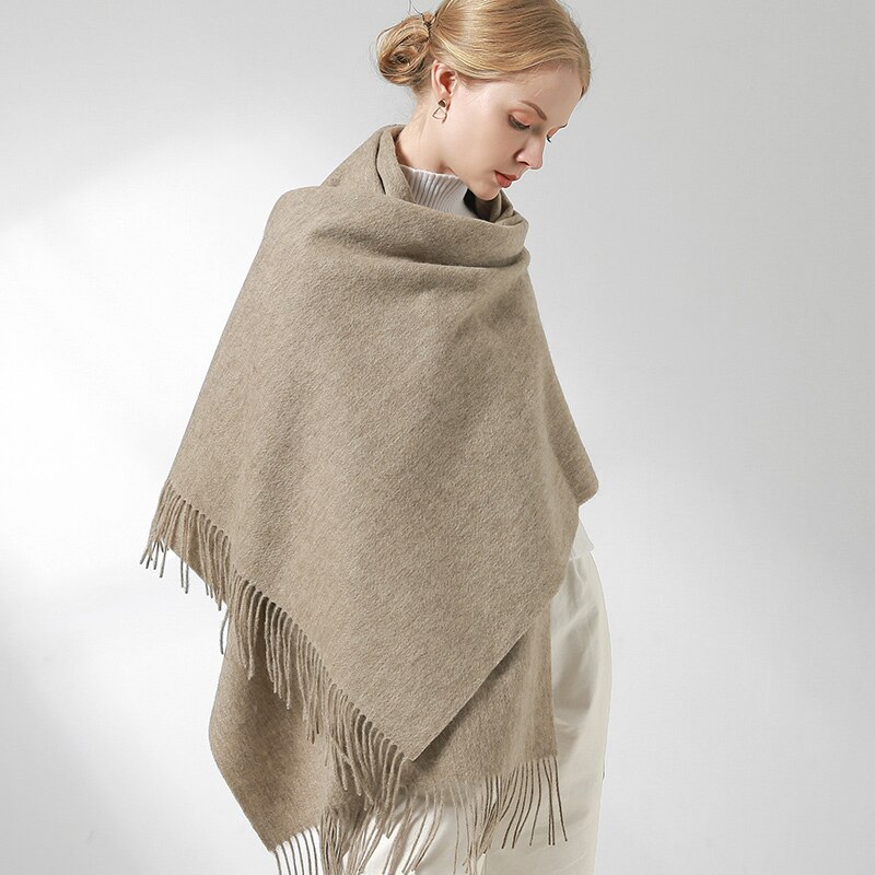Vinter uld tørklæde kvinder tykkere sjaler og ombryder echarpe til damer foulard femme vinter solid cashmere tørklæder stoles: Let kaffe