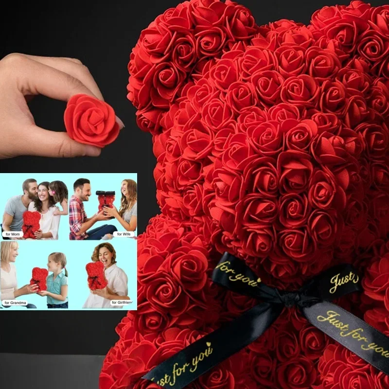 2025 Nouvelle fleur artificielle Rose éternelle ours en peluche pour maman fête des mères anniversaire saint valentin et décorations d'anniversaire