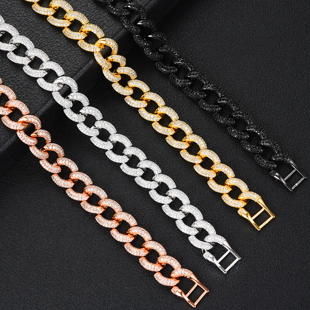 SisCathy Charm Bracelet - Geometric Zirconia Link Chain - Classic Punk Style for Women