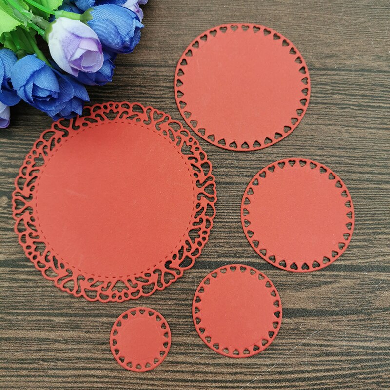 5Pcs Ronde Circ achtergrond frame Metalen Stansmessen voor DIY Scrapbooking Album Papier Kaarten Decoratieve Ambachten Embossing Die Cuts