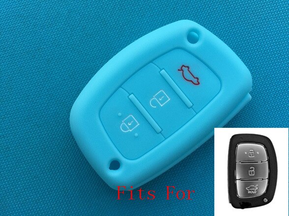 3- knops slimme siliconen sleutelhoes voor hyundai tucson  ix35 solaris  i25 i30 mistra accent afstandsbediening, klapbehuizing, leeg: Hemelsblauw