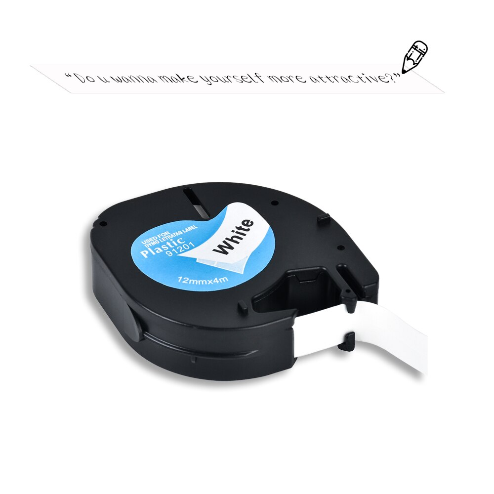 Yance 91201 kompatibel til dymo letratag plastiktape 12mm*4m sort på hvid  lt 91331 91330 18769 18771 til lt -100t etiketmaskine