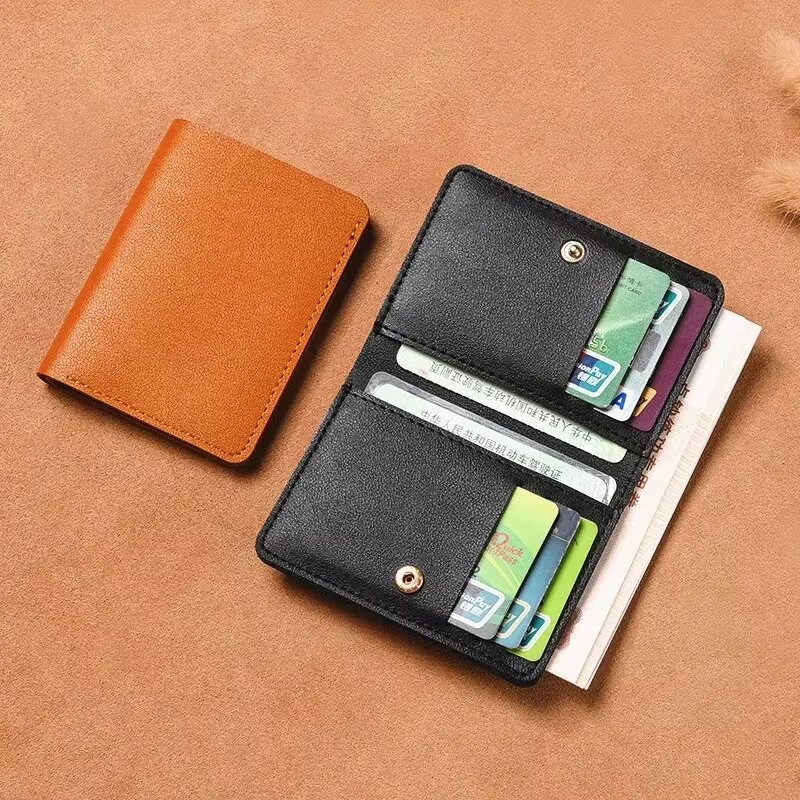 Solid Color PU Leather Small Wallet for Women Short Simple Women's Purse with Hasp Buttons Ultra Thin Credit Card Bag Coin Purse