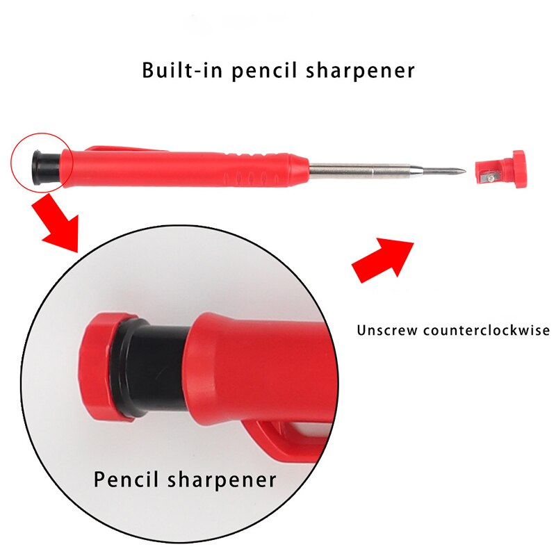 Solid Carpenter Pencil Set Built-In Sharpener 6 Graphite Refills Deep Hole Woodworking Engineering Activity Pen Marker Pen Tool