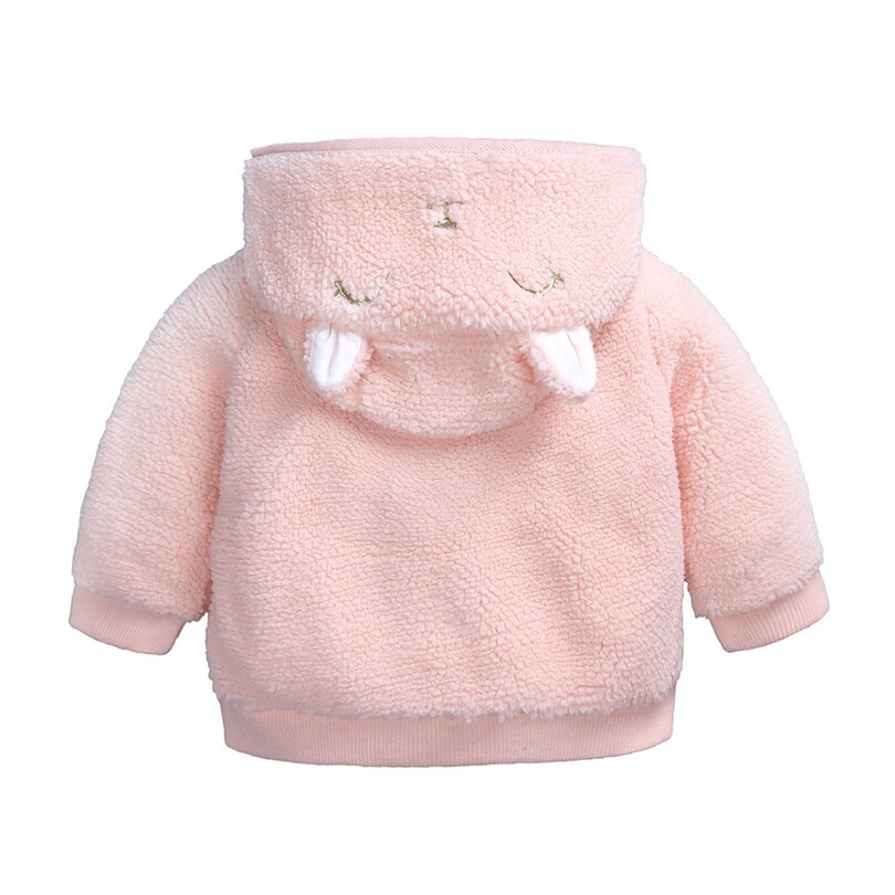 Toddler Kids Boys Girls Plush Coat Infant Cartoon Ear Solid Color Hooded Cute Unisex Winter Warm Zipper Tops Clothes 3-18M A20