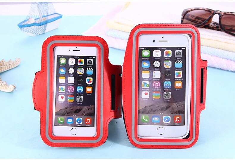 Universele outdoor sport telefoonhouder, armbandhoes voor samsung, sportschool hardloop telefoontas, armbandhoes voor iphone xs max voor samsung: Rood l