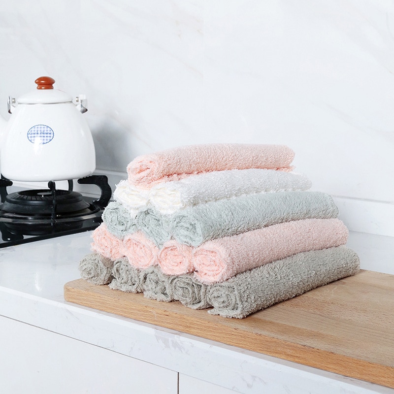 5pcs/set Household Kitchen Towels Absorbent Thicker Very Soft Microfiber Wipe Table Kitchen Towel Cleaning Dish Washing Cloth