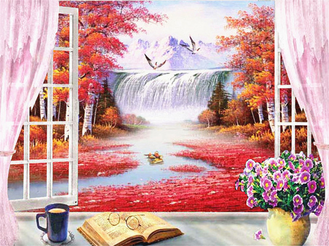 HUACAN peinture par numéros fenêtre paysage dessin sur toile peint à la main Art photo Kits bricolage décoration de la maison: SZHC1-2595