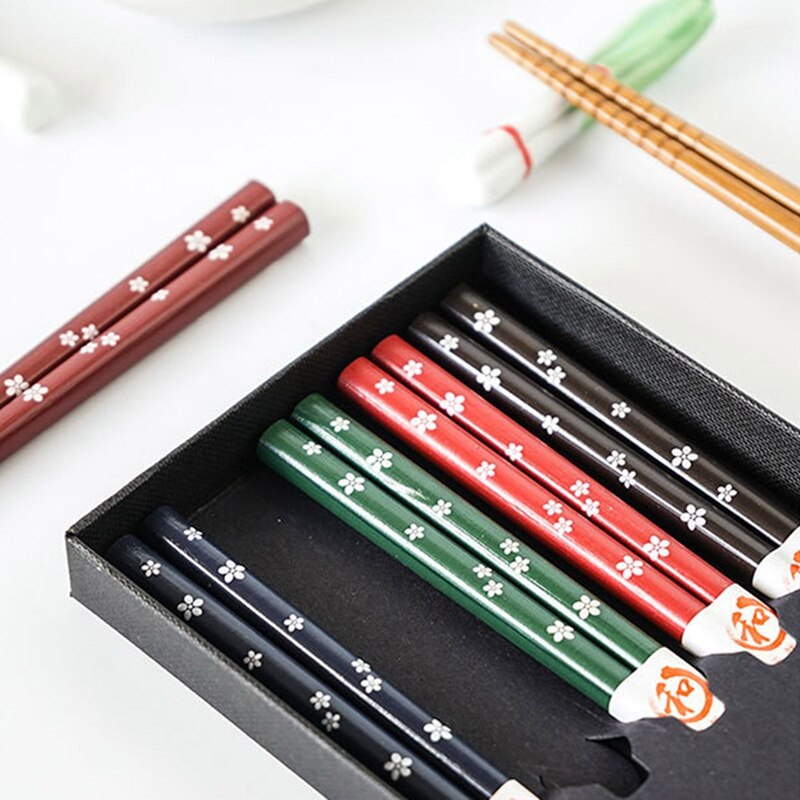 5 Pair Chopsticks Handmade Bamboo Japanese Natural Wood Chopsticks Sushi Food Multi Color Wooden Chopsticks Reusable