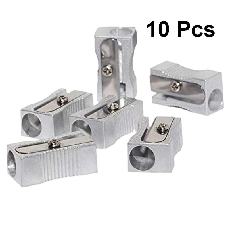 10PCS Dual Pencil Sharpener Pocket Aluminium Alloy Metal 1-Hole Steel Rectangular Small Sharpeners (Silver): Default Title