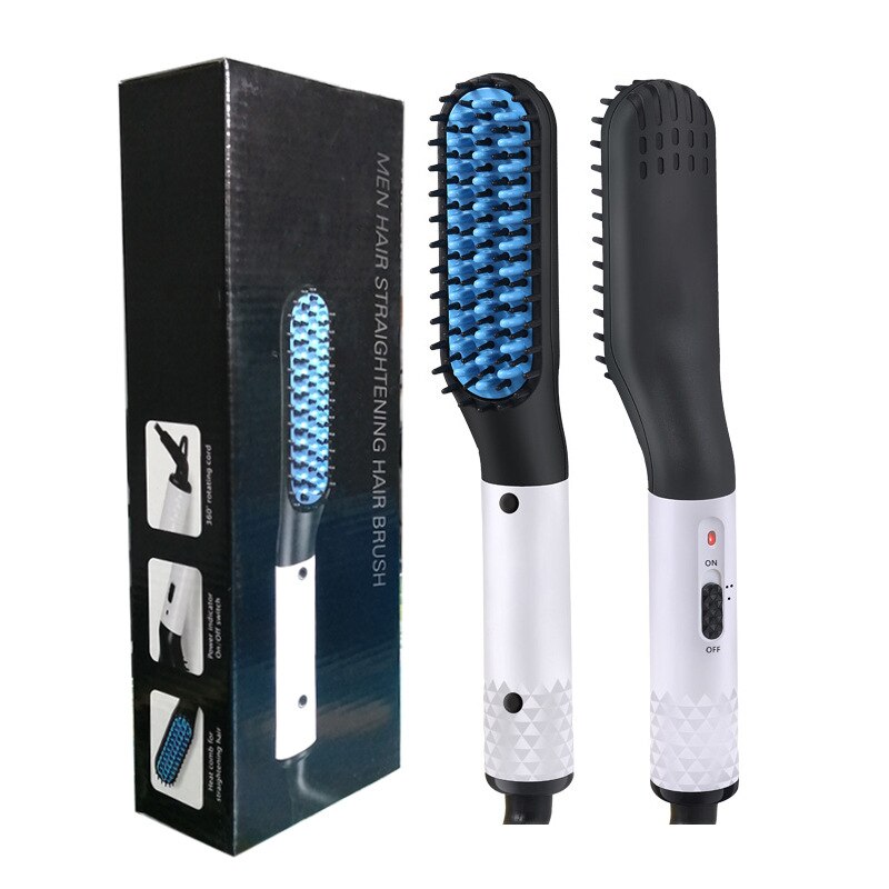 Peine de alisado de pelo eléctrico para hombre, cepillo alisador de barba, rizador de cerámica, peinador rápido: with box / UK