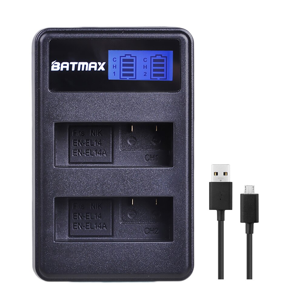 2 batteries ENEL14 EN EL14 a + LCD, double chargeur USB pour Nikon D3100 D3200 D3300 D5100 D5200 D5300 P7000