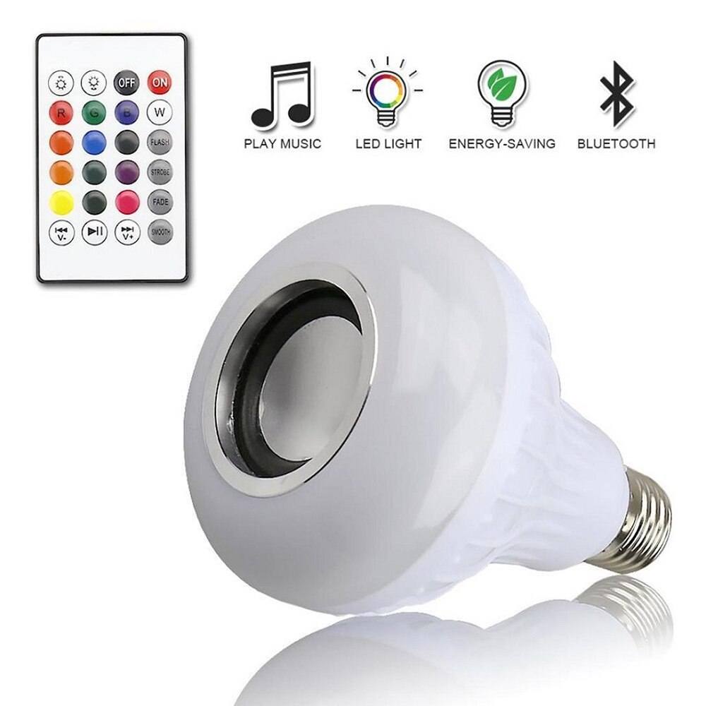 Led Lamp E27/E26 RGBW Smart Wireless Bluetooth Speaker Lamp Muziek Dimbare 12 W LED Licht met 24 toetsen Afstandsbediening