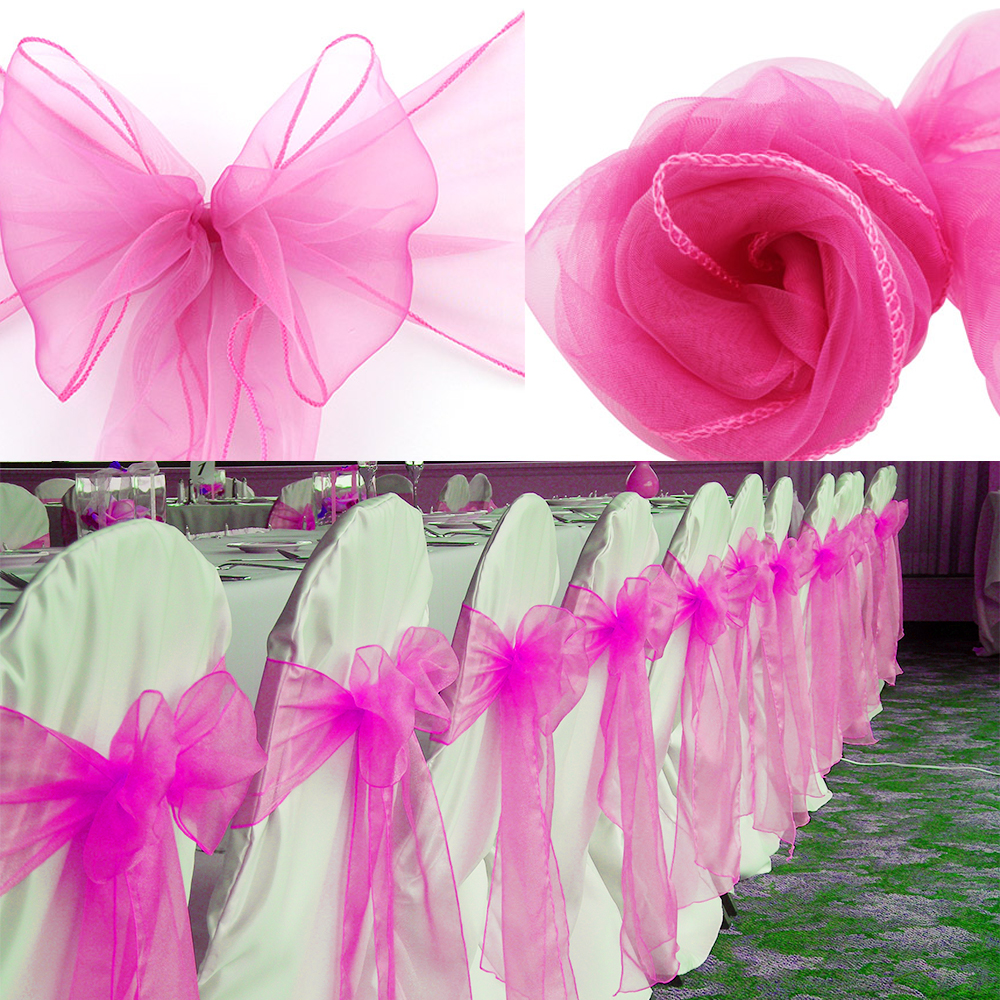 100pcs/set Organza Chair Sashes Wedding Chair Knot Cover Decoration Chairs Bow band Belt Ties For Weddings Banquet
