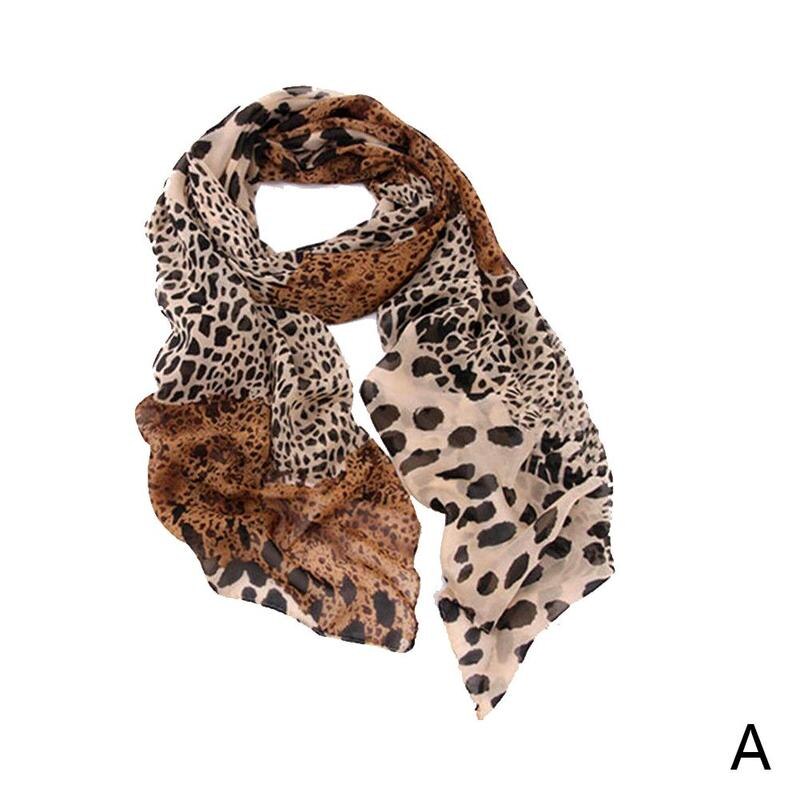Bufanda de gasa de leopardo para mujer, chal de playa con protección solar para el cuello, foulard de invierno: A