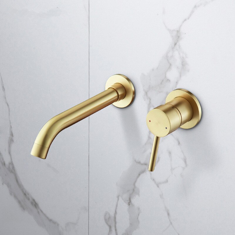 Sugan Life robinet de lavabo en or brossé | Robinet mural encastré à Rotation de 360 degrés poignée simple, robinet mitigeur de bain d'eau chaude et froide