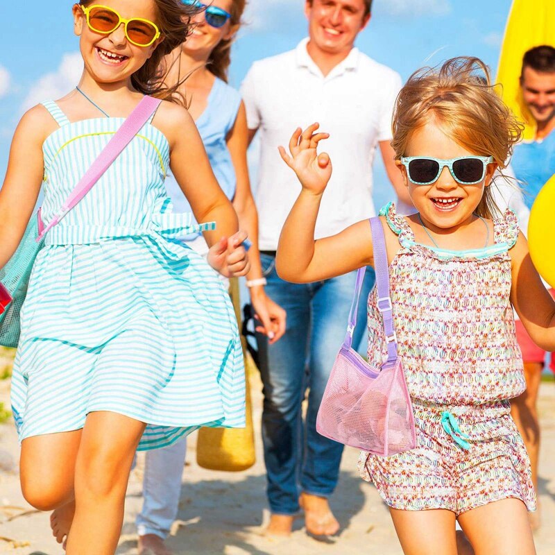 6 Stuks Kids Shell Tassen Strand Speelgoed Netje Kleurrijke Strand Netto Zak Voor Zwemmen Opslag Jongen En Meisje Seashell collectie