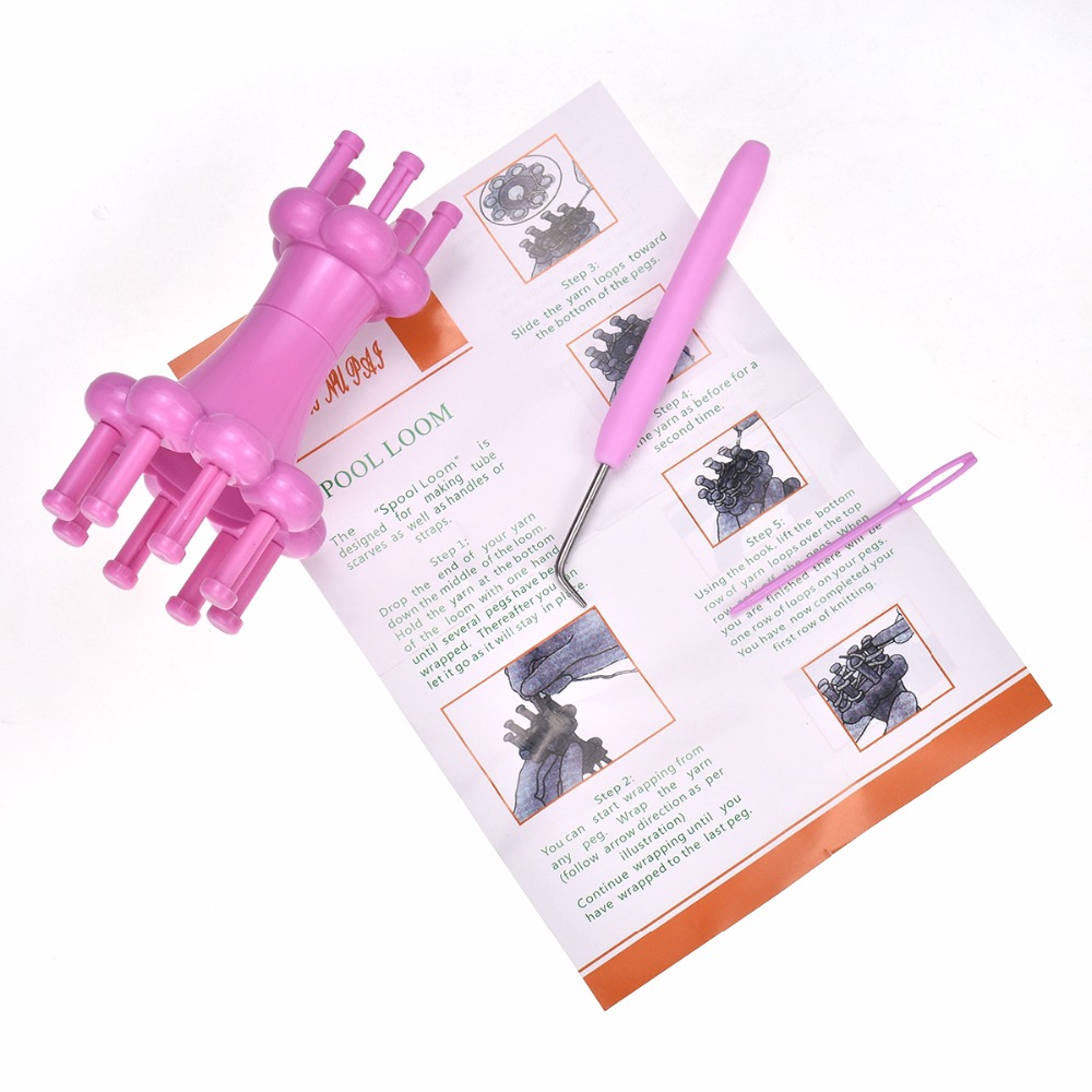 3 Pcs Magic Spool Loom Maker Knitting Kit with 1 Large Eye Needle + 1 Crochet Hook + 1 Braided Rope Braid Maker DIY Weaving Tool