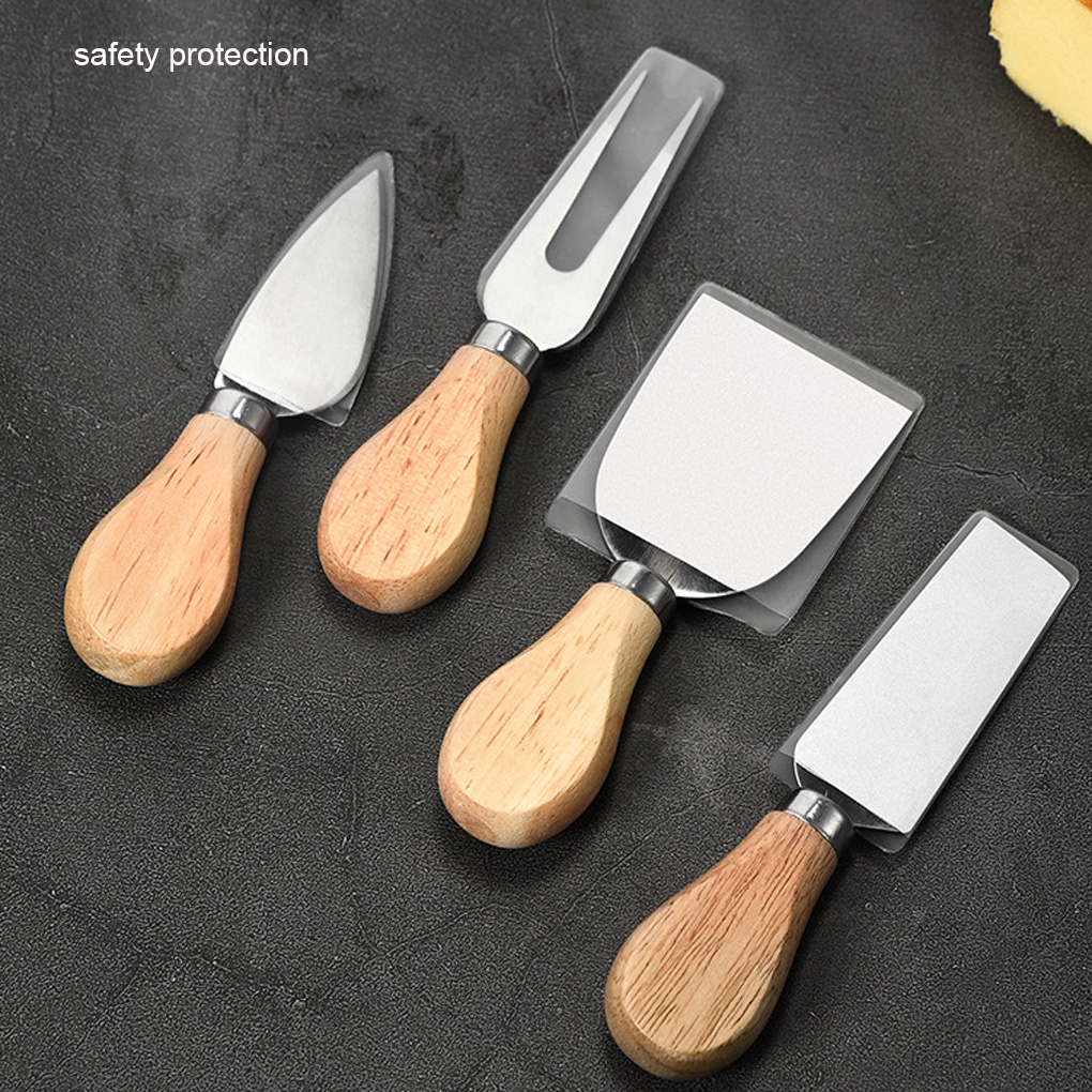 4 Cheese Knives Set Cheese Cutlery Steel Stainless Cheese Slicer Cutter Wood Handle Mini Knife,Butter Knife,Spatula&amp; ForK