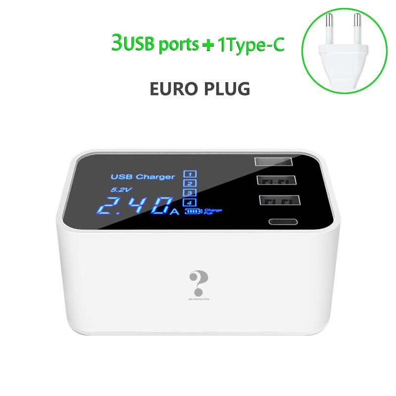 Quick Charge 3.0 Led Display Usb Oplader Voor Android Iphone Adapter Telefoon Tablet Fast Charger: EU 3USB 1Type C