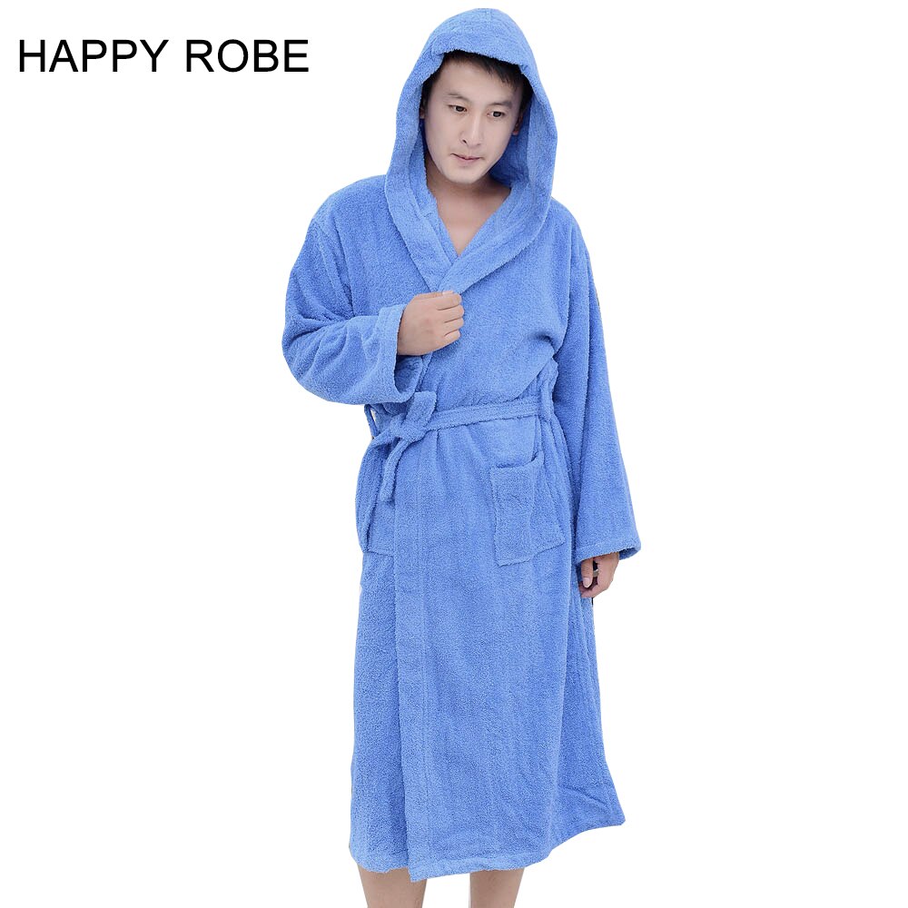 Big Terry Toweled hooded bathrobe men with hooded solid 100% cotton hooded toweled bathrobe for men