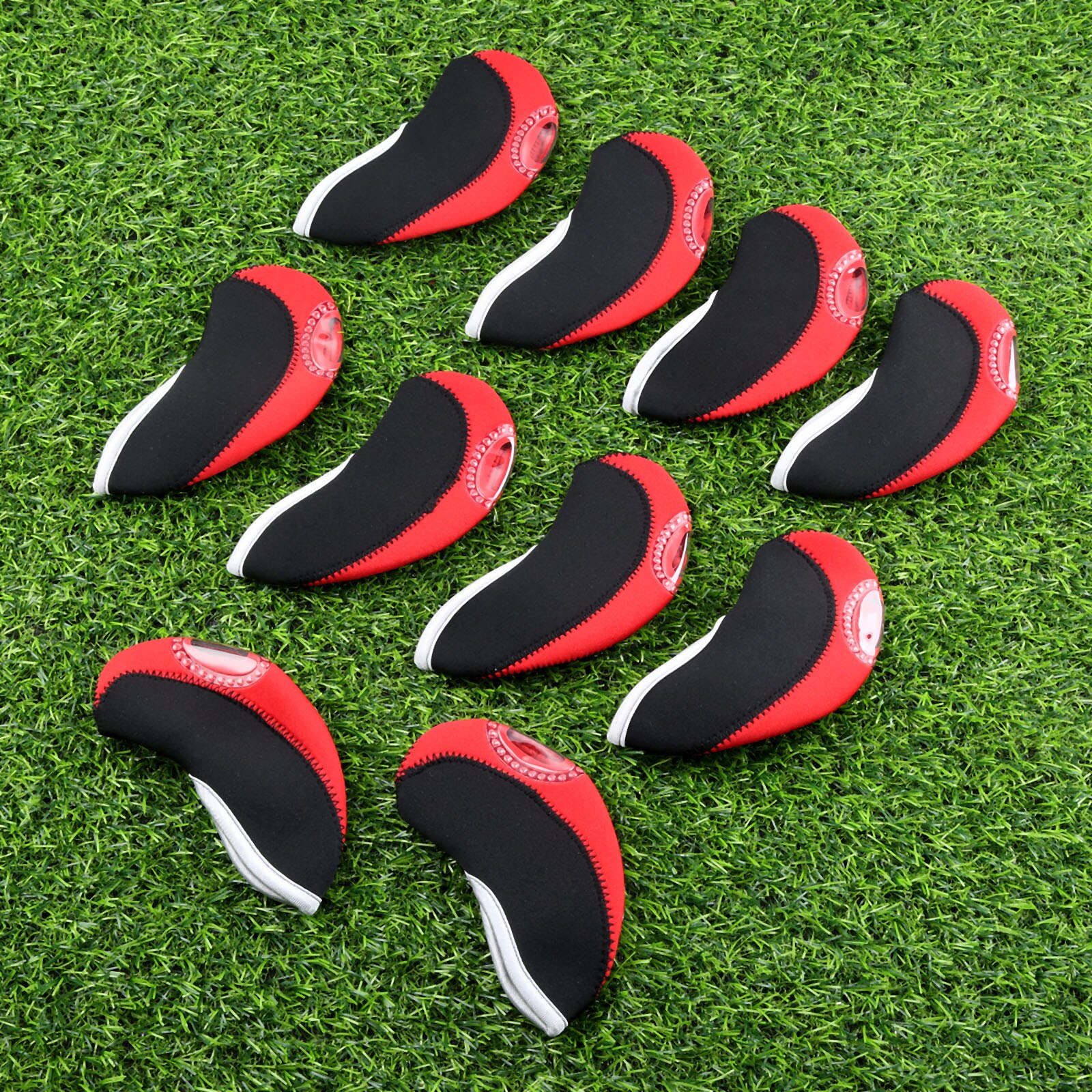 10Pcs coprisedili per mazze da Golf in Neoprene rosso Set copricapo protettivo in ferro con zeppa copricapo da Golf Club con Design trasparente della finestra