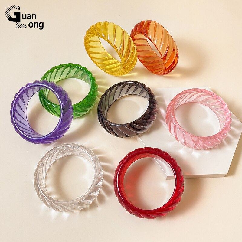 Gonglong Mode Transparante Kleurrijke Acryl Armbanden Voor Vrouwen Meisjes Geometrische Indian Wide Bangle Armbanden Met Charm