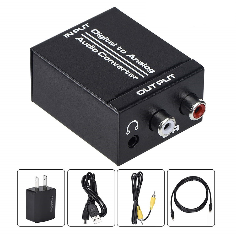 R/L RCA 3.5mm AUX Analog to Digital Audio Converter Coaxial Toslink Optical Audio Adapter with Optical Cable Coaxial Cable