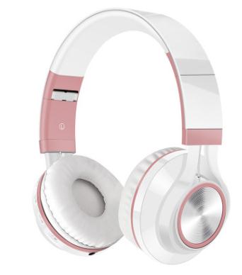 Opvouwbare Draadloze Bluetooth Hoofdtelefoon Fm Radio Sd/Tf Card Nfc MP3 Speler Stereo Zware Bas Headset Met Microfoon: Rose Gold