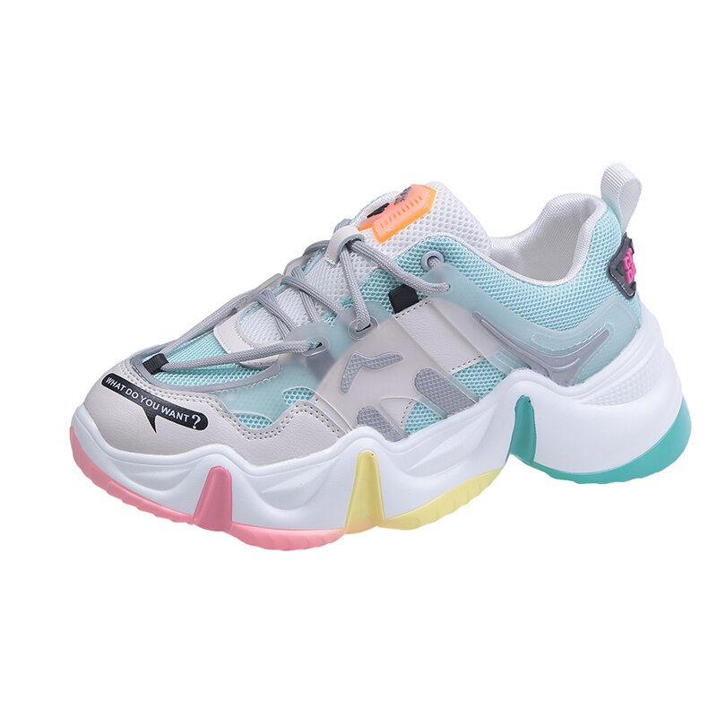 Fujin femmes baskets printemps fond épais respirant couleurs mélangées bout rond plate-forme dentelle loisirs couture femmes baskets