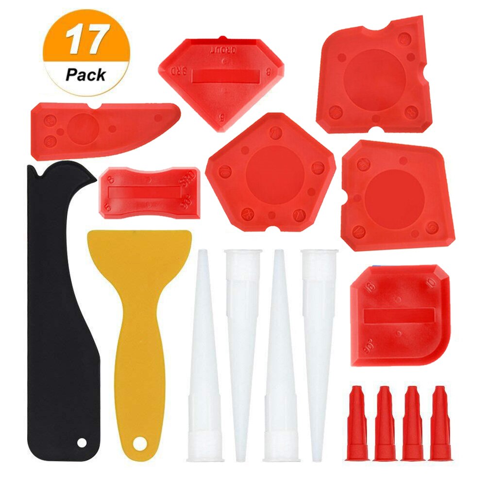 17 unids/set espátula selladora de silicona utensilio para quitar masilla o cemento herramienta de plástico + Kit de herramientas de silicona: Red