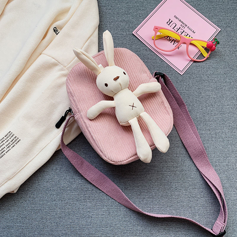 Leuke Meisjes Kleine Portemonnee Corduroy Bunny Mouse Kinderen Schoudertas Baby Jongens Crossbody Tassen Prinses Accessoires: pink bunny