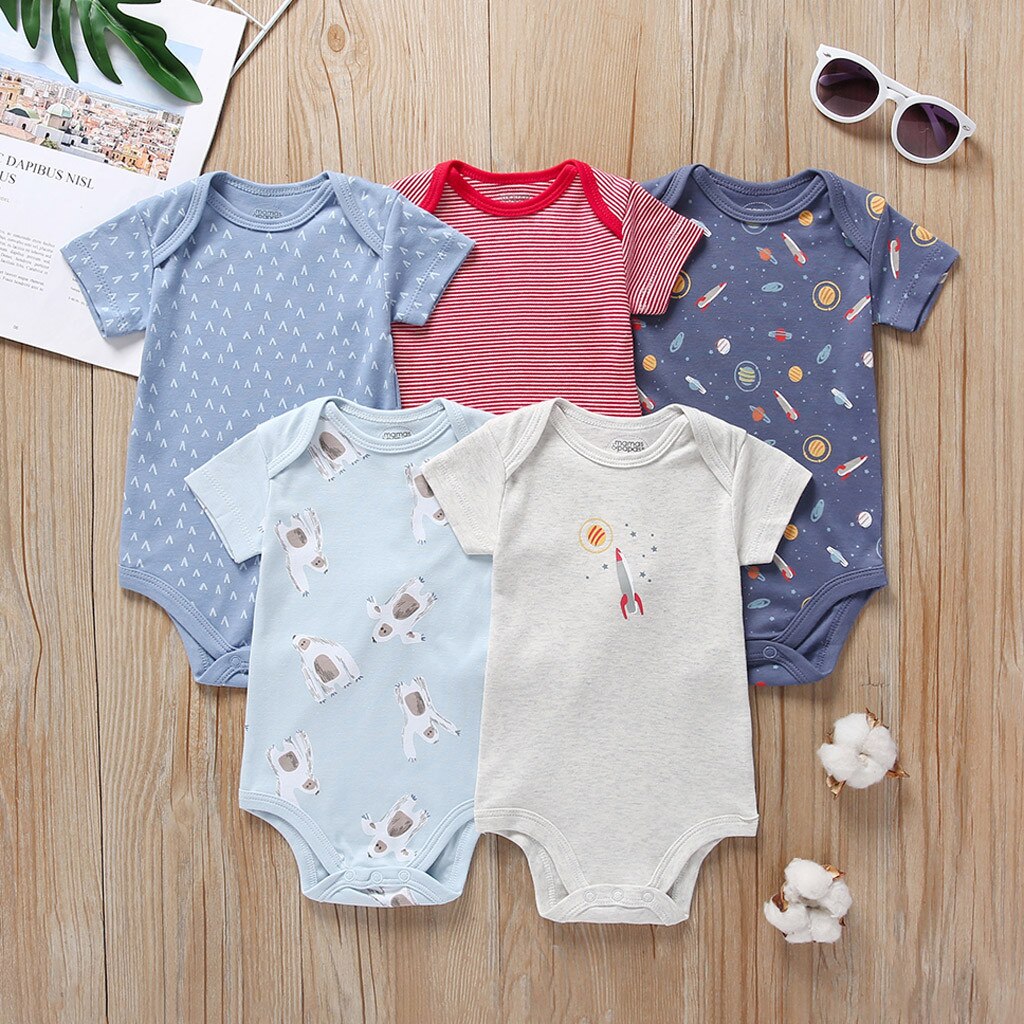 Baby Kleding Voor Pasgeborenen 5Pc Infant Pasgeboren Baby Meisje Jongen Beer Streep Romper Bodysuit Sunsuit Pasgeboren Kleding Новорожденным