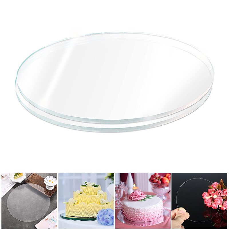 2PCS Round Acrylic Cake Display Board Multi Sizes Transparent Cast Acrylic Circle Discs DIY Craft Cake Display Board Supplies